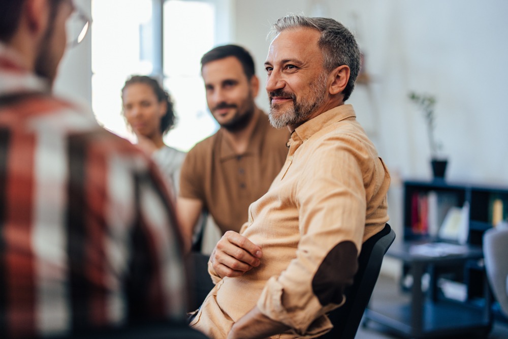 Group therapy session at a Pennsylvania rehab center for men